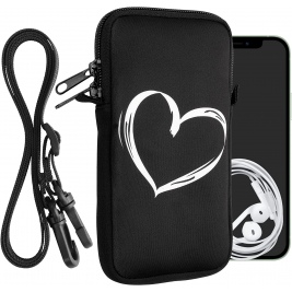 KWmobile Θήκη - Πουγκί Νεοπρενίου με Φερμουάρ και Λουράκι Λαιμού για Smartphones έως 7 - Brushed Heart / White / Black (58701.5.02)