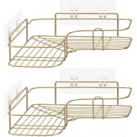 Navaris Shower Shelves - Σετ με 2 Μεταλλικά Γωνιακά Ράφια Τοίχου / Επιτοίχια Ραφιέρα για Μπάνιο / Κουζίνα - 26 x 26 x 5.5 cm - Gold (57098.21)