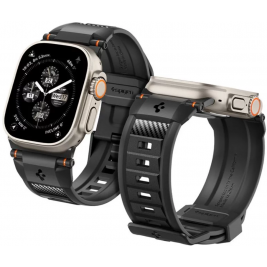 Spigen Rugged Ultra Band - Premium Λουράκι Σιλικόνης με Ανθρακονήματα - Apple Watch Ultra2/Ultra1/SE/9/8/7/6/5/4 (49/45/44mm) - Matte Black (AMP07105)