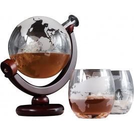 The Source InGenious Globe Decanter Set - Γυάλινο Σετ Ποτού σε Σχήμα Υδρογείου με 1 x Καράφα Σερβιρίσματος με Πώμα / 2 x Ποτήρια - 1 x Ξύλινη Βάση (5060512159417)