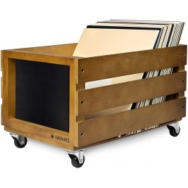 Navaris Wooden Record Box with Chalkboard - Ξύλινο Κουτί Αποθήκευσης με Ροδάκια και Μαυροπίνακα για Δίσκους Βινυλίου / LP - Dark Brown (53026.02.05)