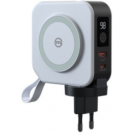 Mobile Origin Powerbank and Travel Charger - PowerBank 10.000 mAh με Ασύρματη Φόρτιση MagSafe 15W - Ενσωματωμένα Καλώδια Type-C - Lightning - Ταχυφορτιστής Τοίχου με Βύσμα EU / AU / UK / US και Θύρες 1 x Type-C / 1 x USB-A - 20W - White (PBT-02L-WHT)