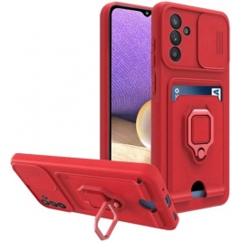 Bodycell Multifunction - Ανθεκτική Θήκη Samsung Galaxy S23 FE με Λουράκι Λαιμού / Κάλυμμα Κάμερας / Ring Holder / Υποδοχή Κάρτας - Red (5206015072918)
