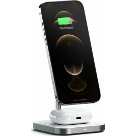 Satechi 2 in 1 Magnetic Wireless Charging Stand - Μαγνητική Βάση Φόρτισης για τα iPhone 14 / 13 / 12 - Airpods - Space Grey (ST-WMCS2M)