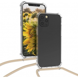 KWmobile Διάφανη Θήκη Σιλικόνης με Λουράκι Λαιμού - Apple iPhone 12 / 12 Pro - Transparent / Gold (52730.21)