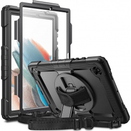 HappyCase Full Body Ανθεκτική Θήκη με Λαβή / Kickstand / Ζώνη Μεταφοράς - Samsung Galaxy Tab A8 10.5 2021 - Black (8719246353758)