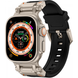 Tech-Protect Delta Pro - Premium Λουράκι Σιλικόνης Apple Watch Ultra2/Ultra1/SE/9/8/7/6/5/4 (49/45/44mm) - Black / Titanium (5906302307821)