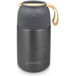 Navaris Vacuum Insulated Food Jar - Θερμός από Ανοξείδωτο Ατσάλι με Καπάκι / Δοχείο για Φαγητό - 650ml - Dark Gray (47325.2.19)