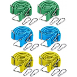 Navaris Flat Adjustable Bungee Cords with Carabiner Hooks - Σετ με 6 Flat Ελαστικούς Ρυθμιζόμενους Ιμάντες Πρόσδεσης / Τάνυσης Γενικής Χρήσης / Χταπόδι Αποσκευών με Γάντζους - Green / Blue / Yellow (57645.02)