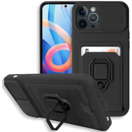 Bodycell Multifunction - Ανθεκτική Θήκη Apple iPhone 12 Pro Max με Λουράκι Λαιμού / Κάλυμμα Κάμερας / Ring Holder / Υποδοχή Κάρτας - Black (5206015003554)