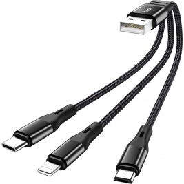 Hoco X47 Harbor - Καλώδιο Φόρτισης 3-in-1 - USB-A σε Lightning / Type-C / MicroUSB - 2.4A - 25cm - Black (6931474727398)