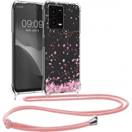 KWmobile Διάφανη Θήκη Σιλικόνης με Λουράκι Λαιμού - Xiaomi Redmi Note 12 Pro 5G / Poco X5 Pro - Cherry Blossoms / Cherry Petals / Pink / Dark Brown / Transparent (60716.01)