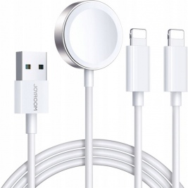 Joyroom S-IW007 3in1 Magnetic Charging Cable - Μαγνητικός Ασύρματος Φορτιστής USB-A σε Apple Watch 3.5W / 2 x Lightning 2A - 120cm - White (6956116771294)