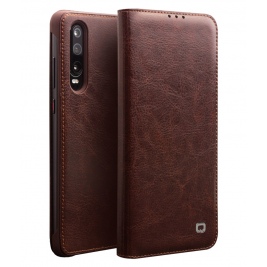 Θήκη Huawei P30 genuine QIALINO Classic Leather Wallet Case-Brown