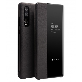 Θήκη Huawei P30 QIALINO Cross Pattern Leather Flip View Case-Black