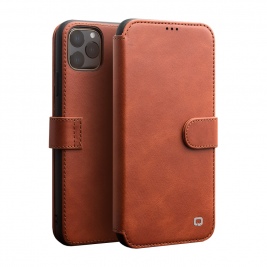 Θήκη iphone 11 Pro Max QIALINO Leather Magnetic Clasp Flip Case-light brown