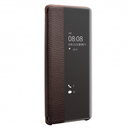 Θήκη Huawei Mate 30 Pro QIALINO Litchi Pattern Leather Flip View Case-Dark Brown