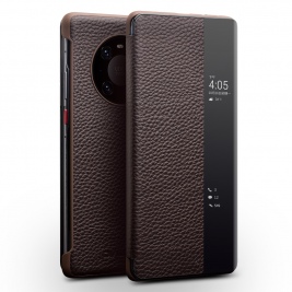 Θήκη Huawei Mate 40 QIALINO Litchi Leather Pattern Flip View Case-Dark Brown