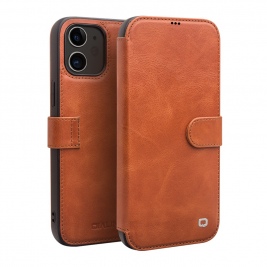 Θήκη iphone 12 mini 5.4" QIALINO Leather Magnetic Clasp Flip Case-light brown