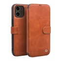 Θήκη iphone 12 mini QIALINO Leather Magnetic Clasp Flip Case-light brown