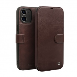 Θήκη iphone 12 mini QIALINO Leather Magnetic Clasp Flip Case-dark brown