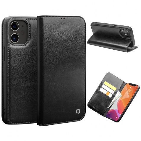 Θήκη iphone 12 mini 5.4" genuine Leather QIALINO Classic Wallet Case-Black
