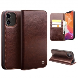 Θήκη iphone 12 mini 5.4" genuine Leather QIALINO Classic Wallet Case-Brown
