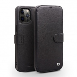 Θήκη iPhone 12 Pro Max 6.7" QIALINO Leather Magnetic Clasp Flip Case-black