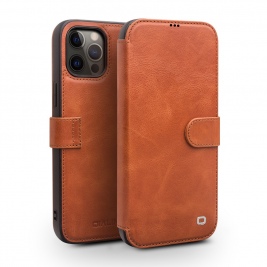 Θήκη iPhone 12 Pro Max 6.7" QIALINO Leather Magnetic Clasp Flip Case-light brown