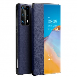 Θήκη Huawei P40 Pro QIALINO Litchi Pattern Leather Flip View Case-Blue